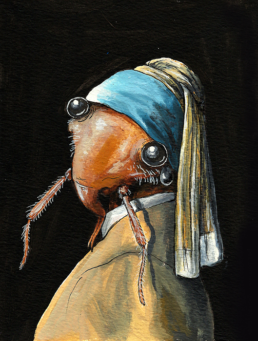 Bedbug with Pearl after Vermeer insect painting by Drakula Approved