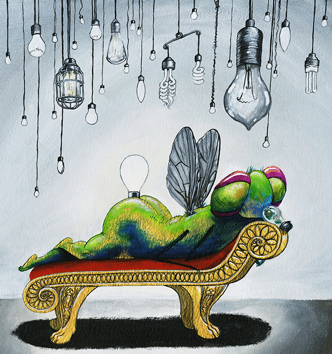 Fly with lightbulb Fetish funny surreal art by Drakula Approved