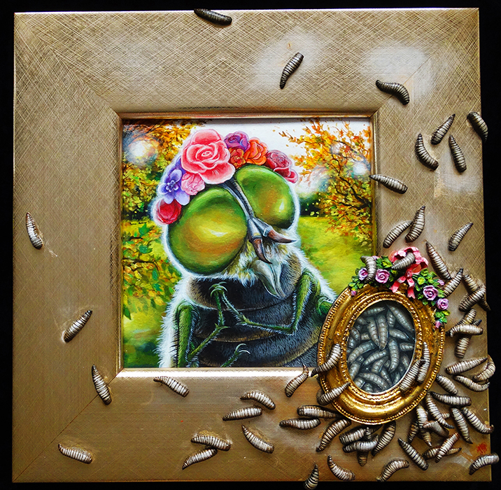 Fly Mother intricate weird funny fly and maggots maternity shoot painting and sculpture by Drakula Approved
