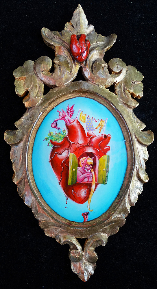 Rapunzel in Heart intricate acrylic surreal gothic but cute painting in baroque frame by Drakula Approved