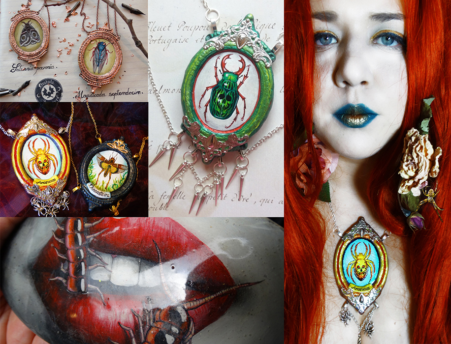 Insect hand made jewelry hand painted miniatures by Drakula Approved