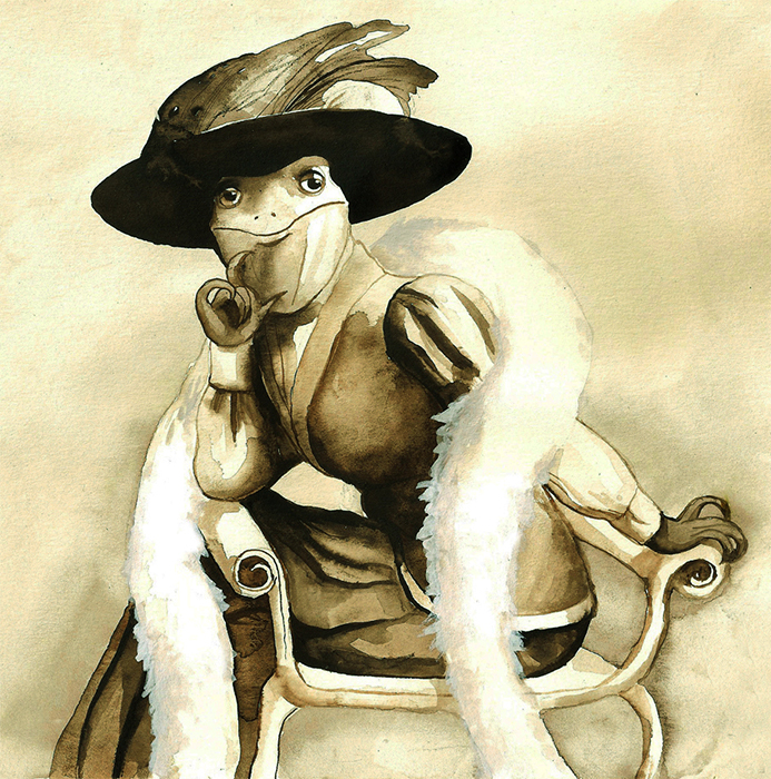 Lizard lady victorian sepia watercolour