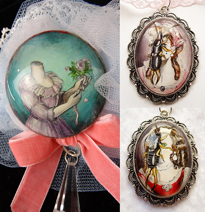 Marie Antoinette hand painted miniature jewellery by Drakula Approved