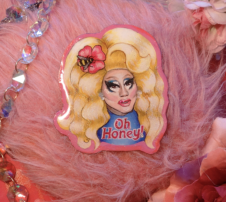 Trixie Matter brooch drag queen jewellery hand painted miniature by Drakula Approved
